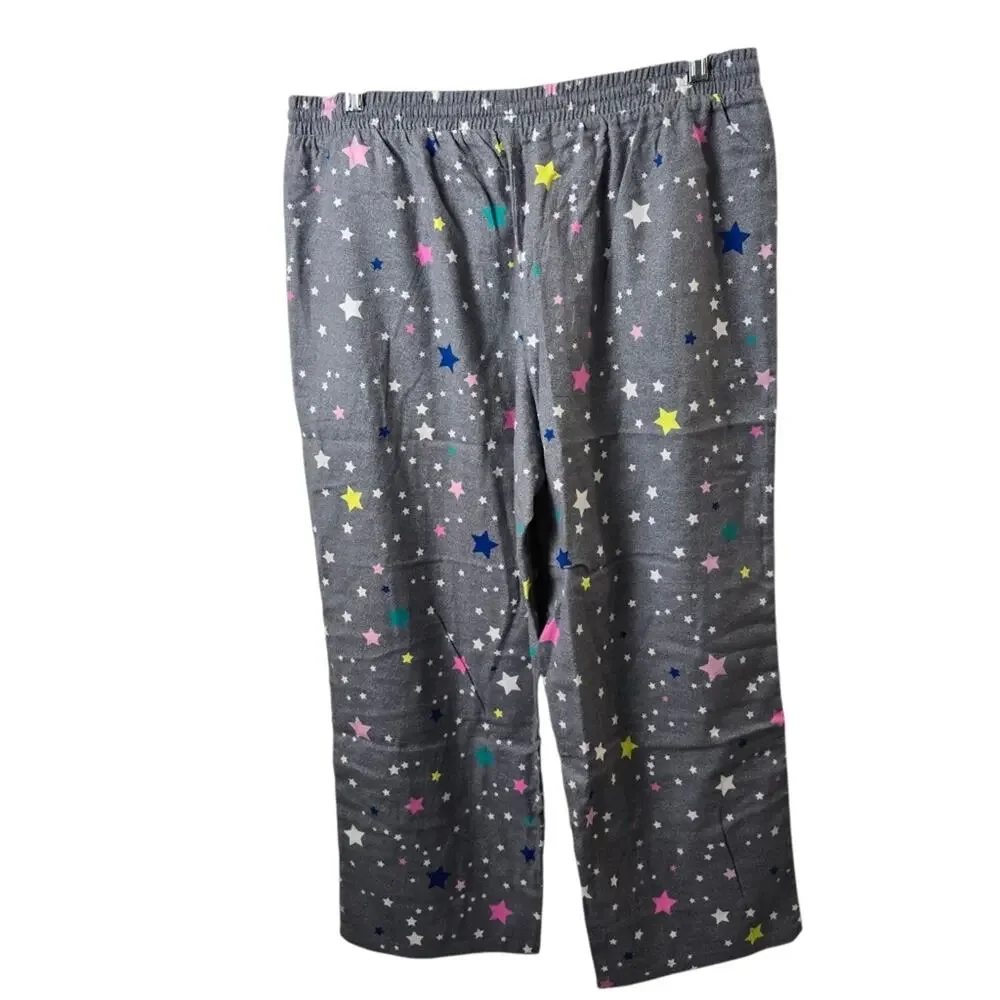 Sleep Chic Flannel Gray Stars Pajama Pants Loungewear Drawstring Cozy Cotton XLP